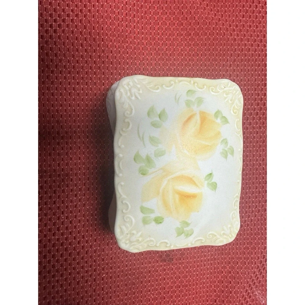 Vintage Hand Painted Jewelry Trinket Box USA Floral